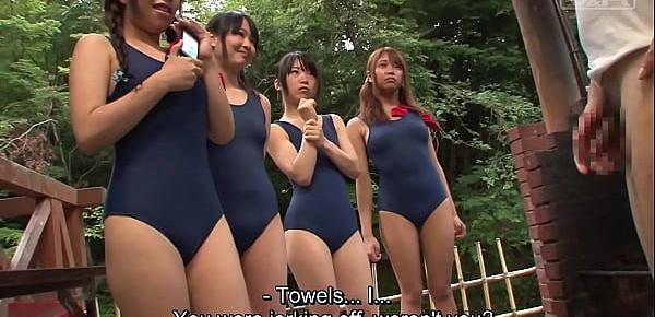 trendsJapanese schoolgirls in swimsuits CFNM handjob harem